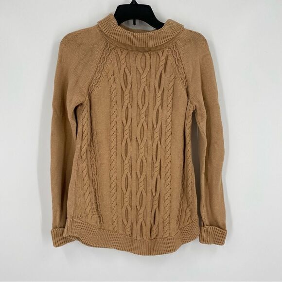 Talbots Women’s Mock Neck Tan Cable Knit Long Sleeve Knit Sweater size S - Picture 1 of 3